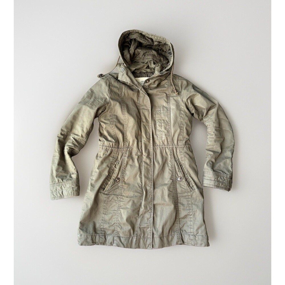 HM Divided Hooded Utility Jacket Womens 8 Green Cargo Military Parka Anorak Coat